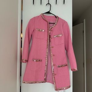 Tweed sequin pink blazer dress